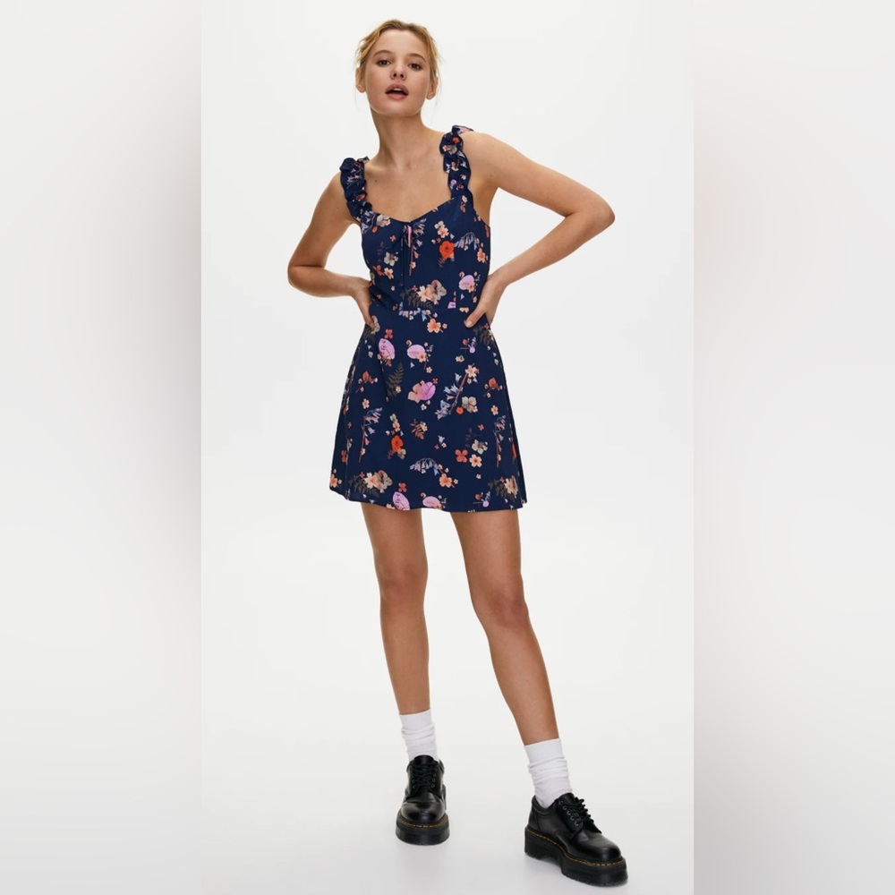 Aritzia Sunday Best Floral Mini Dress Navy Blue Sz 6 - Picture 2 of 7